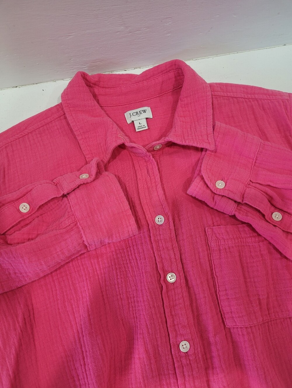 J.Crew Double-Gauze Button-Up Shirt Size Large Hot Pink - Picture 10 of 10